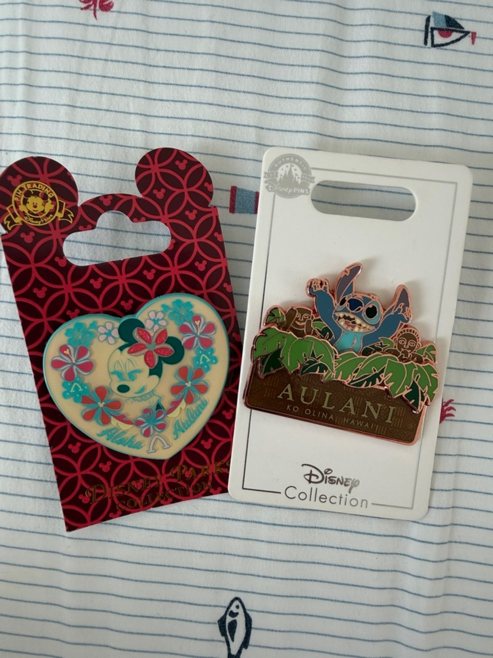 Disney Aulani & Minnie Floral Heart Pin Duo - Blue, Teal, Pink